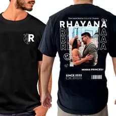 Camiseta Masculina Inicial Casal com foto e nome EU TE AMO EM VARIOS IDIOMAS Namorada Camisa