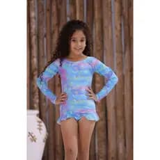 Maiô manga longa estampado infantil menina praia piscina casual