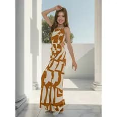 Macacão juvenil pantalona estampado com formas geométricas para as princesas