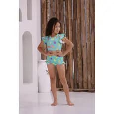Biquini croped com babadinho na manga estampado infantil e juvenil piscina praia banho de sol