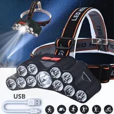 Lanterna de Cabeça 11 Led Multifuncões Ajustável Pescaria Caminhada Carros Manutenção Iluminação