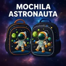 Mochila Infantil Astronauta 3D Escolar Menino Menina Espaço Lúdica Pequena com Bolso Garrafinha Resistente