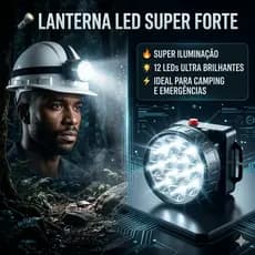Lanterna LED Super Forte 12 LEDs Recarregável Portátil Alta Potência Camping Segurança Emergência