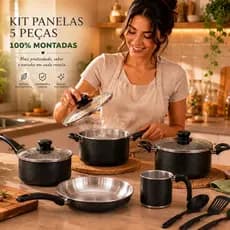 Panelas 5 Peças Tampas de Vidro + Kit de Espátulas, Frigideira, Caçarola, Leiteira e Panelas Completo para Cozinha