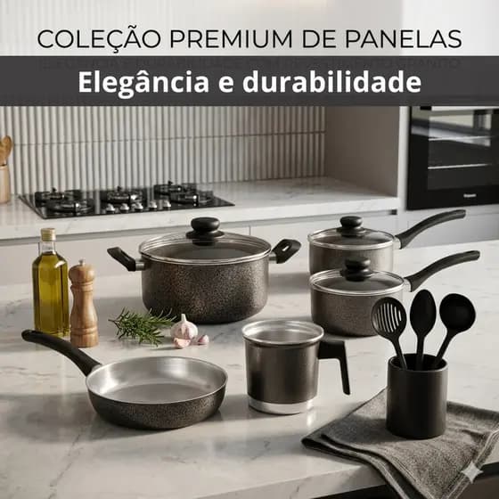 Kit de Panelas Alumínio 5 Peças + Espátulas – Panela 16, Panela 18, Caçarola 18, Frigideira 18 + Leiteira 12