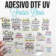 Adesivos DTF UV FRASES DEUS, religiosas para Personalização em Geral. Diversas imagens.