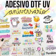 Adesivos DTF UV, imagens de FELIZ ANIVERSÁRIO. PARABÉNS.