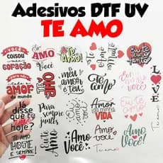 Adesivos DTF UV TE AMO, frases românticas TE AMO, AMO VOCÊ.