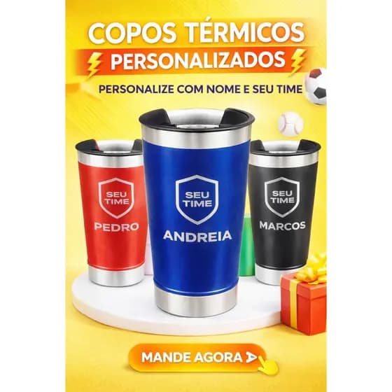 Copo Térmico Personalizado com Nome – Tema Esportivo