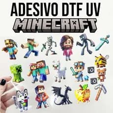 Adesivos DTF UV e DTF TÊXTIL Minecraft para Personalização em Geral. Imagens sortidas.