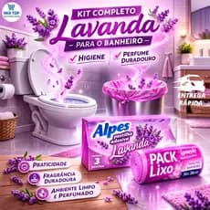 Kit Banheiro Lavanda Pastilha Adesiva (Alpes) + Saco de Lixo Perfumado Lavanda (Pack Lixo) Cheiro Duradouro Higiene