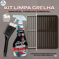 Kit Limpa Grelha  Amigo do Churras 500ml + Escova de Aço Remove Gordura Incrustada