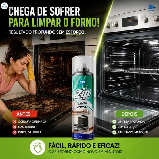 Limpa Forno Spray Zip 300ml Espuma Desengordurante Forte Remove Gordura Queimada Limpeza Pesada.