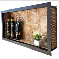 Nicho de banheiro porcelanato 60x30 porta shampoo.