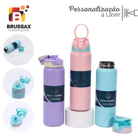 GARRAFA TÉRMICA PERSONALIZADA 800ML AÇO INOX 316 PAREDE DUPLA COM NOME, LOGOTIPO, TIME