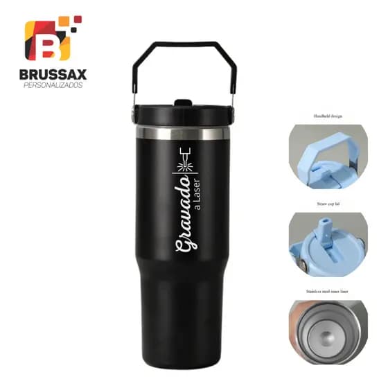 GARRAFA TÉRMICA  COM ALÇA  E BICO RETRÁTIL PERSONALIZADO NOME, LOGO, TIME - 900ML