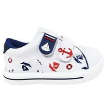 Tênis Infantil Menino Velcro Confortável Marinheiro Branco Barco Âncora Casual Antiderrapante