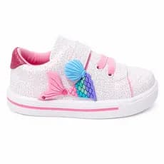 Tênis Bebê Menina Branco Sereia Com Velcro Confortável Infantil Casual Antiderrapante Moda