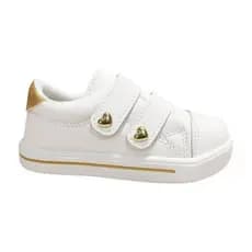 Tênis Infantil Feminino Tralala Calçados Velcro Branco Dourado Confortável Fácil Calçar