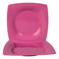 Kit 5 a 20 Pratos Quadrados Raso Refeição ROSA PINK(Plástico); Almoço/Jantar/Festa.