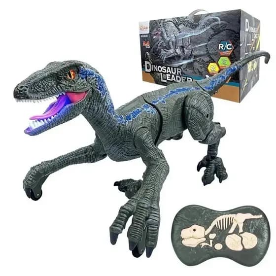 Dinossauro Controle Remoto Que Anda Recarregável Velociraptor Com Som e Luzes