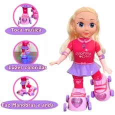 Boneca Patinadora Anda Canta Dança Com Luzes e Som Brinquedo Infantil Para Menina