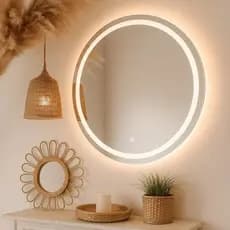 Espelho Redondo LED Touch Jateado Decorativo de Parede Banheiro Quarto Sala  – Bivolt 3 Cores de Luz | 40X40 a  90X90 cm