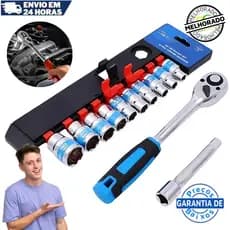 Jogo De Soquete Sextavado 1/2 Catraca 12 Peças 8 a 24mm com Extensão