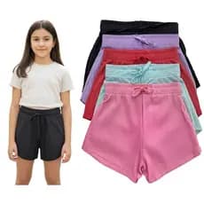 Kit 5 Shorts Infantil Menina Malha Canelada Crianças Praia Piscina