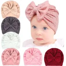 Touca Turbante Bebê com Laço Jacquard Confortável Ajustável 3–24 Meses