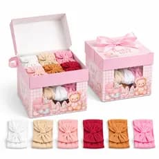 Kit 6 Faixas de Bebê Menina com Laço Nylon Texturizado Macio Elástico Caixa Presente Maternidade