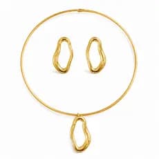Colar E Brinco Gota Orgânica Vazado Banhado A Ouro 18k Dourado Luxo Festa Aniversário Casamento