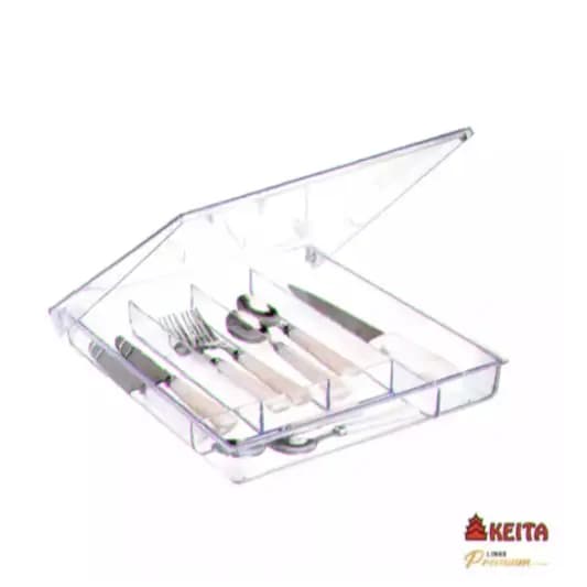 OFERTA Porta Talheres Acrilico Organizador de Gavetas Com tampa 5 Divisorias 27x35cm Cozinha Transparente KEITA
