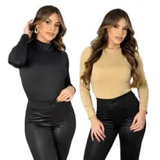 KIT 2 Body Feminino manga longa gola alta Segunda Pele Suplex Cacharrel  Premium Moda Bory Bore