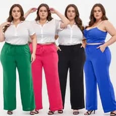 Calça Pantalona Feminina Plus Size Com Elástico Duna Promo