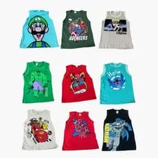 Kit 05 Regatas Infantil 100% Algodão Personagens Criança Camisa Blusa Promo