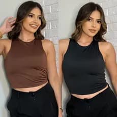 Kit 2 Cropped Feminino Top Regata Liso Básico Suplex Forro Duplo