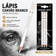 Kit Lápis Carvão Profissional 3-9 Unid Branco para Esboço Sombreamento Desenho Artístico 004