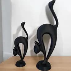 Conjunto 2 Gatos Pretos Decorativos Estilo Contemporaneo Esculturas Design Geometrico Minimalista para Estantes e Mesas