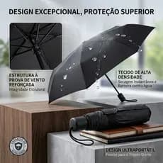 Guarda Chuva Reforçado Dobrável Abre Fecha Grande Preto