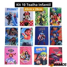 Kit 10 Toalha Infantil Personagens Para Lavabo Ou Lancheira