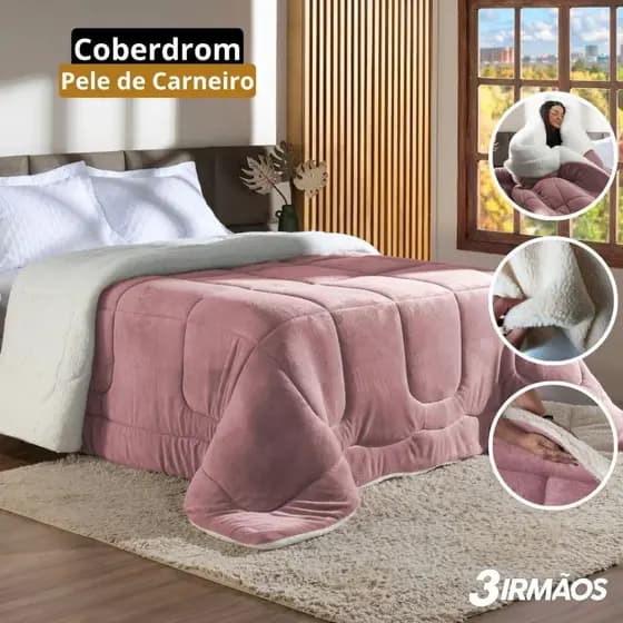 Coberdrom Queen Dupla Face Sherpa Pele De Carneiro Quentinho Macio para o Inverno 2,40m × 2,20m