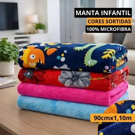 Manta Infantil ou de PET 100% Microfibra Estampas Variadas 90cm x 1,10m