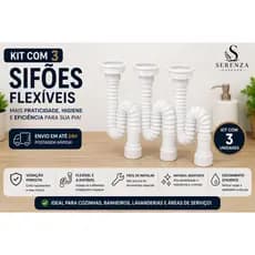Kit 3 Sifões Flexíveis PVC Branco Universal para Pia Tanque e Lavatório