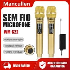 Mancullen Microfone sem fio WM-G22 UHF com bateria de lítio recarregável