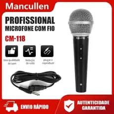 Microfone Mancullen Original com fio para alto-falante de karaokê Microfone de mão