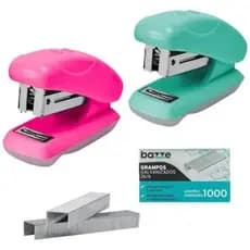 Kit Mini grampeador colorido + grampos 24/6 ou 26/6 Bazze