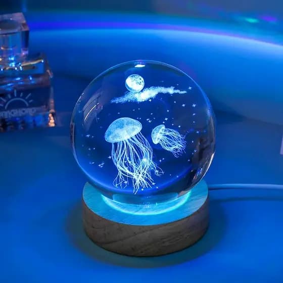 Luminária Decorativa Globo LED Com água-viva e golfinho Bola De Cristal