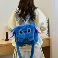 Mochila Lilo e Stitch de Pelúcia Disney Azul Escola Bolsa Escolar
