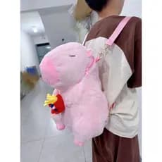 Mochila De Capivara com Formato de Pelúcia Fofa e Macia Kawaii rosa